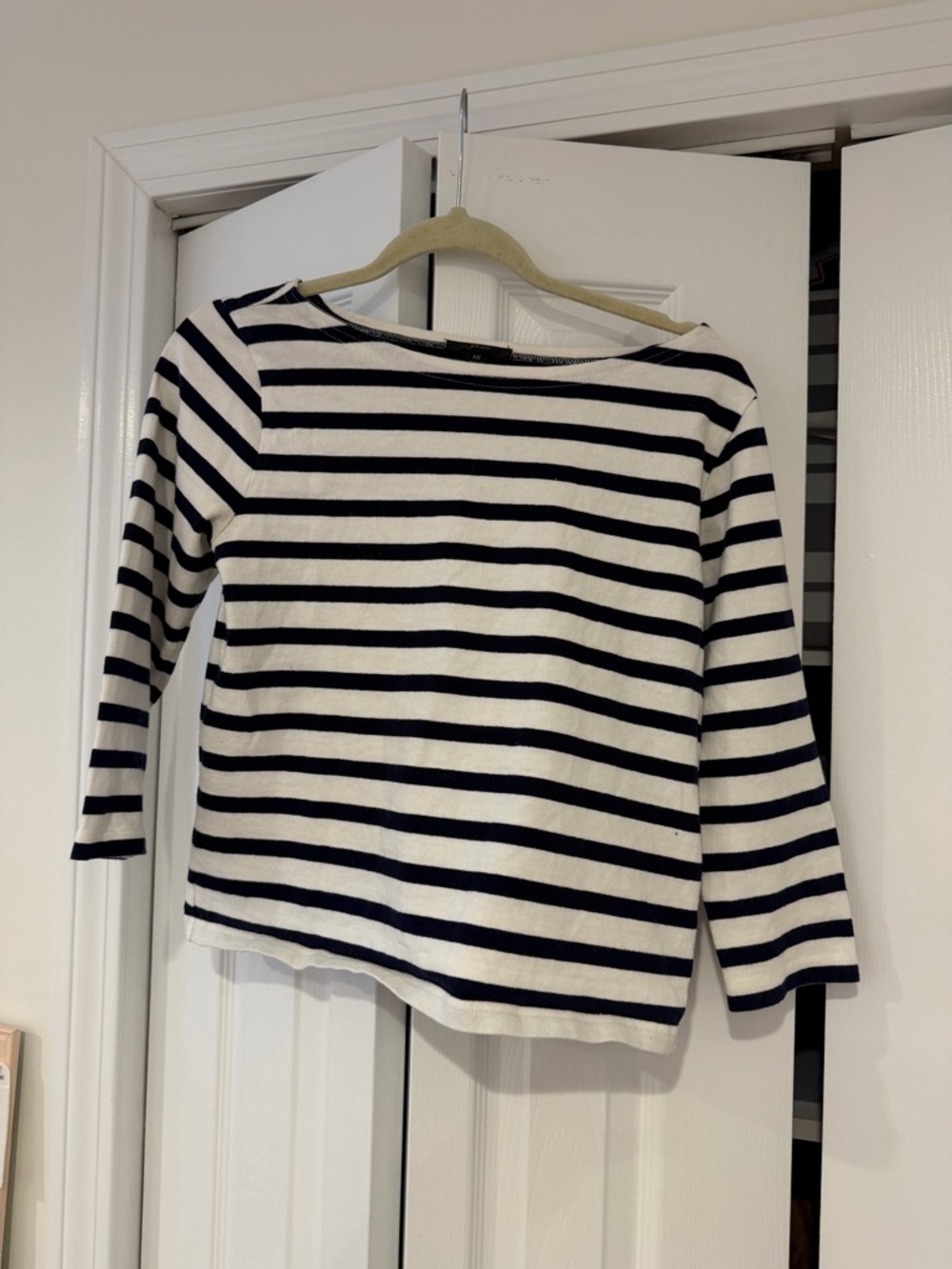 J. Crew Navy & White Striped Boatneck Long Sleeve Top